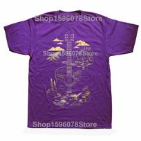 Acoustic Guitar Nature Forest Mountain Art 100% Cotton T-shirts Men Print Tshirt Loose Oversized Streetwear Hip Hop T Shirt 4XL purple