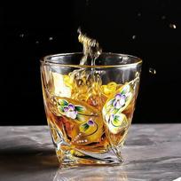 Crystal glass gold-painted enamel colored flower whiskey cup foreign wine water cup crystal glass wine set bar high value brown