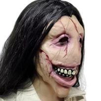 Open-mouthed female horror ghost latex mask One size fits all adults raudona