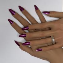 Mesmerayz Metallic Magenta Chrome Soft Gel Press-On Nails | Long Almond Shape | Reusable Fake Nails with Glue | 24 Pcs brown