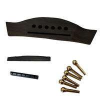 Rosewood Acoustic Guitar Bridge Set with Saddles Nut and 6 Bridge Pins for Replacement Parts, Repair Use and Upkeep black