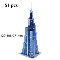 Kids Architecture 3D Cardboard Puzzle Toys Boxed Eiffel Tower Burj Khalifa Space Shuttle Dinosaur Famous Architectural Model Toy blue