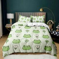 Lovely Frog Funny Tropical Amphibian Comfortable Duvet Quilt Cover Pillowcase Bedding Set Children Bedroom Decoration Home EU Single 135*200cm/53x79in 3pcs gray