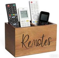 Acacia Wood TV Remote Holder, Caddy and Organizer for Table, Vintage Farmhouse Desk Caddy (Brown for 2 or 3 Remote Controls)