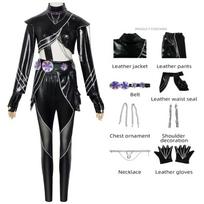 Kpop Demonų Medžiotojai Rumi Cosplay Kostiumas Perukas Juodos Odos Mūšio Kostiumas Suaugusioms Moterims Paltas Kelnės Diržas Pirštinės Helovino Vakarėlis XL pilka spalva
