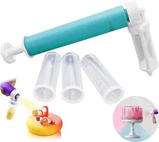 Manual Airbrush for Cakes Glitter Decorating Tools, DIY Baking Cake Airbrush Pump Coloring Spray with 4 Pcs Tube, Kitchen Cake Decorating Kit for Cup blue