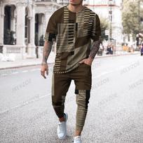 Naujas Boutique Leopard Print Vyriškos kelnės Sportinis kostiumas 2 dalių rinkinys Streetwear trumpomis rankovėmis marškinėliai + ilgos kelnės Drabužiai Vyriški drabužiai 6XL black