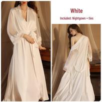 Elegantiškas satininis ilgas chalatas moterims - gundantys chalato pižama su ilgomis rankovėmis namams S (80-100 jin) white