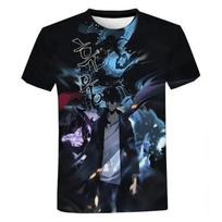 Korėja Solo Leveling Anime Komiksai 3D Spausdinimas personažo pomėgio drabužiai Trumpomis rankovėmis Marškinėliai Oversize Viršutinė dalis Greitai džiūstanti Tee animacijos gerbėjams XL gray
