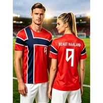 Vyrai Moterys Norvegija Haalandas Nr.9 Futbolo Marškinėliai Norvegijos Kryžiaus Vėliavos Spaudinys Greitai Džiūstantys Trumpomis Rankovėmis Futbolo Gerbėjų Treniruočių Sportiniai Marškinėliai M black