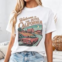 Vintage California Hotel Tee Retro Palm Tree Moon Print Unisex Unisex Cotton Short Sleeve Trendy Streetwear Gift XL gray