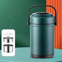 Didelės talpos 3L termoso pietų dėžutė, nešiojama nerūdijančio plieno maisto ir sriubos indai, vakuuminės flaskos, termokubilas piknikui, darbui 2600ml tamsiai žalia spalva