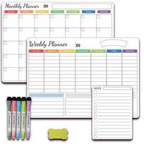 Whiteboard Surface Magnetic Calendar Dry Erase Weekly Planner Whiteboard Calendar  For Fridge Set 3 white