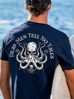 Unisex Back Print Tshirt Octopus Skull Pirate Graphic Tee Crew Neck Short Sleeve Vintage Sea Ocean Horror Casual Streetwear Top L white