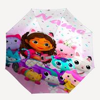 Custom Name Gabby's Dollhouse Theme Automatic Umbrella, Lightweight & Portable, 8 Rib, Perfect for Outdoor Travel, Birthdays, Christmas, Gifts. Three-fold umbrella black