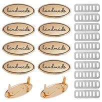 10 Sets Alloy Handmade Bag Metal Label Tags, Oval Sign Embellishments, with Shim, Light Gold, 19.5x40x2.5mm white