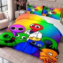 Rainbow Friends 3Pcs Bedding Set Duvet Cover With Two Pillowcases For Bedroom Home Decoration 135cmx200cm yellow