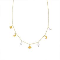 European and American style versatile star moon natural freshwater pearl fringed collarbone necklace light luxury collarbone neck chain white
