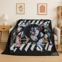3D Billie Eilish Dainininkė Žvaigždė Flanelinis pledas Minkštas Šiltas Pledas Miegamajam Svetainei Lovai Kelionėms Stovyklavimui Iškylai Dovana 75x90cm black