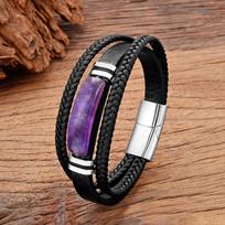 4 stiliaus natūralaus violetinio kristalo apyrankė vyrams ir moterims, prabangi geometrinės formos ametistų apyrankė, madingi moteriški akmenų papuošalai, dovanos 23cm black