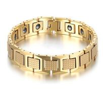 Geometric Stainless Steel Black Onyx Bracelet 18K Gold Plated Titanium Mens Fashion Jewelry Cycling Outdoor Adventure Gold beige