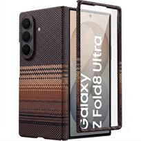 Samsung Galaxy Z Fold 8 Ultra Case, Carbon Fiber Texture, with Glass for External Screen, MagSafe, Yellow Brown