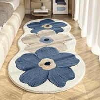 Simple long strip bedside carpet imitation cashmere print furry bedroom floor mat non-slip mat bay window mat 40x100cm mėlyna