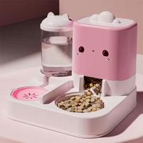 Cute Smiling Cat Automatic Feeder And Water Dispenser Dual Use Pet Feeding Organizer Food Water Bowl For Cats And Small Dogs No plug rožinė
