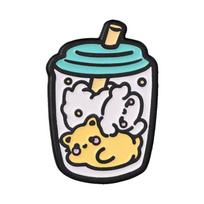 Cute Bubble Tea Badges Kawaii Cartoon Animal Milk Tea Cup Brooch Puppy Cat Bear Accessories Sweet Small Gift white