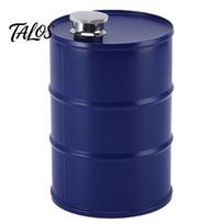Food Grade Oil Drum 750ML Mini Stainless Steel Drum, Barrel Shaped Dispenser Refillable Bottle, Leak Proof Industrial Style Storage Can Container 750ML mėlyna