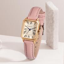 Lucky Fox Women Quartz Watch Square Alloy Case Soft Strap Roman Dial Vintage Minimalist Daily Dress Wristwatch Jewelry Gift brown