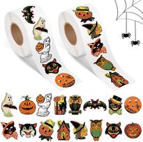 500PCS Halloween Stickers Roll Self Adhesive Labels Pumpkin Bat Witch Kids Party Gift DIY Decorations white