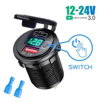 12V/24V automobilinio įkroviklio lizdas su įjungimo/išjungimo jungiklio įtampos ekranu 45W PD USB QC 3.0 greitas įkroviklis, skirtas automobiliniam sunkvežimiui, RV motociklui wtihout wire