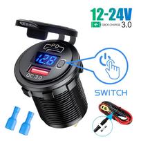 12V/24V automobilinio įkroviklio lizdas su įjungimo/išjungimo jungiklio įtampos ekranu 45W PD USB QC 3.0 greitas įkroviklis, skirtas automobiliniam sunkvežimiui, RV motociklui wtih wire
