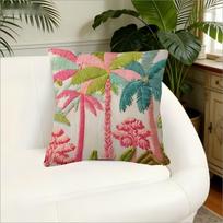 Double Sided Boho Palm Tree Pillow Cover 2D Effect Tropical Summer Print Soft Throw Pillow Case For Home Decor Gift Short plush 40*40(CM)-1Pcs