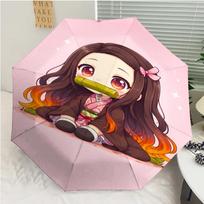 Nezuko Demon Slayer Nezuko Kamado Print Automatic Umbrella, 8 Rib Iron Frame, Plastic Handle, Suitable for Outdoor Travel &Daily , Ideal Gift Three-fold umbrella white