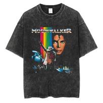 MJ Salute To Michael Jackson Classic Poster Graphic Print T-Shirt Men Women Streetwear Hip Hop Y2K Fashion Vintage Washed O-neck Cotton Oversized Top L geltona