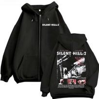 Silent Hill 2 su gobtuvu ir užtrauktuku vyriški ir moteriški švarkai, Hip-hop gatvės stiliaus džemperis su užtrauktuku, Kasdienis dėvėjimo švarkas 3XL black