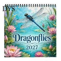 Academic Year Wall Organizer Dragonflies 2027 Calendar, Nature Dragonfly And Pond Art Calendar 12 Month Hanging Planner for Daily Schedule, A blue