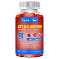 Fearathe Natural Astaxanthin 24mg, with Ashwagandha and Grape Seed Oil, 120 Softgels 120 Capsules
