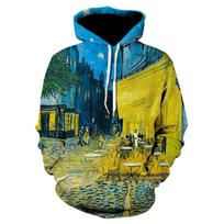 Harajuku Van Gogh aliejinis paveikslas „Žvaigždėta naktis“ 3D spausdinimo gobtuvas moterims / vyrams, mados hiphopo pop megztinis, vyriški gobtuvai 2XL yellow