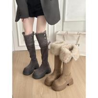 Height-increasing warm thick-soled long-tube snow boots, winter piled and thickened fluffy cotton boots. 40 chaki