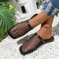 Summer Women Slippers Sexy Mesh Mules Indoor Home Slides Square Toe Female Flats Shoes Outdoor Beach Sandals Flip Flops 2026 41 juoda