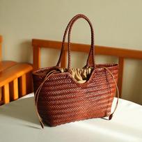 Prancūziškas drakonas Rankinė pintų odinių moteriška rankinė - Didelės talpos, Pečių rankinė paplūdimio atostogoms 21*27/39cm brown