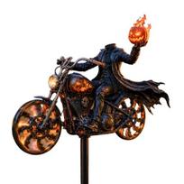 Baisūs sodo dekorai namams Helovino motociklo metaliniai sodo kuoliukai, geležiniai kiemo meno elementai, balkono kuoliukai, vandeniui atsparūs ornamentai, terasos dekoracijos 25 cm E black