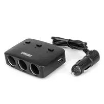 Amio Triple extension socket charger 2x USB A ON/OFF button LED indicator 12/24V 100W 70cm -04363