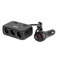 Amio Triple extension socket charger with digital display 2x USB A 1x USB C QC 4.0 12/24V 120W 80cm -04366