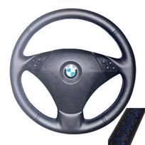 For BMW E60 523 530 523li 525 520li 535 545i Custom Hand Stitched Microfibre Leather Car Steering Wheel Cover Blue Thread