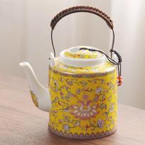 Large Capacity Ceramic Teapot Single Pot with Filter Screen Handmade Lifting Beam Pot Tea Kettle Filter Pot Tea Infuser Tea Set yellow