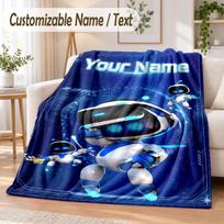 Astro Bot Custom Name Flannel Throw Blanket Soft Warm for Sofa Bed Indoor Home Use 80cmx120cm blue
